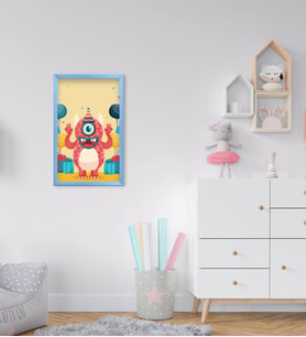 BK Home Tatlı Canavar Tasarımlı Dekoratif Mavi Ahşap Çerçeveli Çocuk Odası Tablo-7