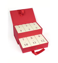 Kırmızı Renk Advent Calender Kurdeleli Çekmeceli  ( Boş Hediye Kutusu )