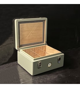 Mezmob İspanyol Sedir Humidor Puro Kutusu Baskı Kilitli Fitilli Haki Yeşil Lake Boya Analog