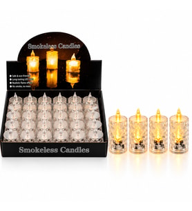 24 ADET BÜYÜK BOY PİLLİ KRİSTAL MİKA LED MUM ÇAP : 3.8CM YÜKSEKLİK : 9CM İ10-015