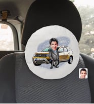 BK Gift Kişiye Özel Plakalı Erkek Dacia Duster Karikatürlü Yuvarlak Araç Koltuk Yastığı-1