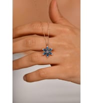 Akuamarin Taşlı Rose Lotus Çiçeği Gümüş Kolye