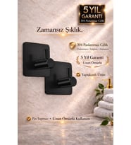 Premium Siyah 304 Paslanmaz Çelik Bornoz Askısı 2’li Set Güçlü Yapışkan 5 Yıl Garanti