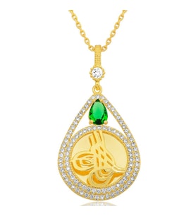 Gümüş Gold Kaplama Damla Tuğralı Kadın Kolye