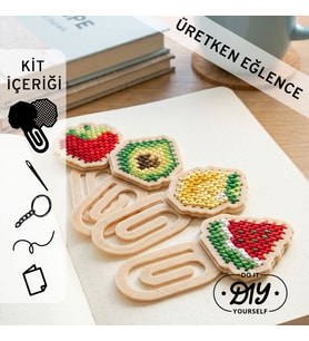 Etamina Yaz Meyveleri Figürlü Kanaviçe Kitap Ayracı Kiti 4'lü Avantajlı Set