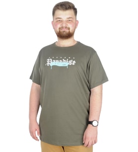 Mode XL Büyük Beden T-Shirt Bis Yaka Paradise 22199 Haki