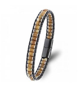 Moncuk Design Odun Jasper & Hematit Çelik Örgülü Deri Bileklik 33512B22D8