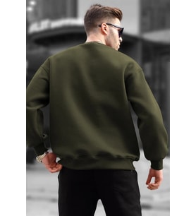 Erkek Düz Bisiklet Yaka 3 İplik Sweatshirt - Yeşil