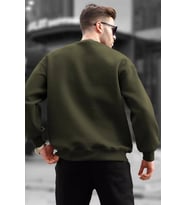 Erkek Düz Bisiklet Yaka 3 İplik Sweatshirt - Yeşil
