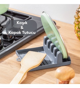 Porsima ORG-85 Kaşık ve Kapak Tutucu - Kapak Standı Kaşık Kepçe Altlığı Düzenleyici Organizer - Antrasit
