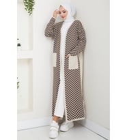 Çizgi Detaylı Triko Hırka 1604 - Kahve
