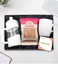 Beyaz Kupa & Beyaz French Press & Colombian Taze Filtre Kahve Hediye Seti