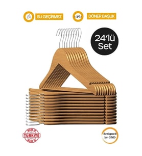 24 Adet Ahşap Görünümlü Plastik Elbise Askısı, Kaliteli ve Şık Set