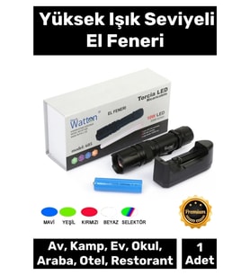 Premium 500 Metre Menzilli Şarj Edilebilir 10W 2000 Lümen 4 Renk Güçlü El Feneri