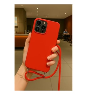 Coverzone Apple iPhone 16 Pro ile Uyumlu ?pli Boyun Ask?l? Silikon K?l?f Kadife ?� Yap?l? Dulcet Epiphany boyun �apraz as?labilen ?pli K?l?f K?rm?z?