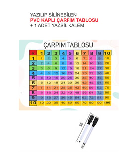 Kolay Öğrenme Çarpım Tablosu Yazılıp Silinebilir Pvc Kaplı A4 + Yazsil Mıknatıslı Kalem