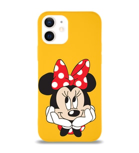 Apple iPhone 12 Mini  Lansman Kılıf Minnie Mouse Tasarımlı Altı Kapalı İçi Kadife Kaplı  Kapak (Şeffaf)