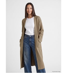 LCW EVERYDAY Kahverengi Şal Yaka Oversize Kadın Triko Hırka