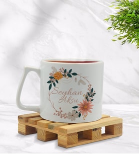 BK Gift Kişiye Özel Çiçek Tasarımlı Middle Beyaz Kupa Bardak Model 20