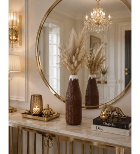 El Yapımı Dekoratif Vazo 26 cm Kırılmaz Kahverengi Modern Salon Konsol Pampas Vazosu