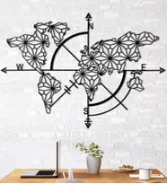 Gowpenart Pusulalı Dünya Haritası Ev&Ofis Metal Duvar Tablosu