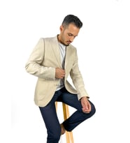 Ekru Renk Torba Cep Tek Ceket Mono Yaka Slim Fit  Agustini
