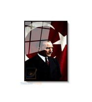 Dikey Çerçeveli Cam Ataturk Ve Bahrak Modern Ev Dekoru Duvar Sanatı Ev Ofis Tablosu (Siyah)