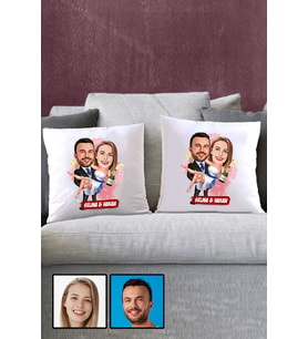 İlginç Sevgililer Günü Hediyesi Karikatürlü İkili Yastık