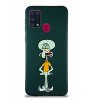 Samsung Galaxy M31 Soft Premier Kapak Squidward Dokunaç Tasarımlı Silikon Kılıf - Yeşil (Şeffaf)