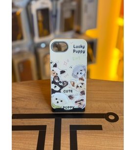 iPhone 16e Uyumlu Özel Tasarım Sevimli Figürlü Deri Dokulu Telefon Kılıfı (Krem)