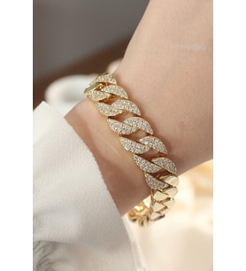 Vip Seri Pirinç Ortası Zirkon Taşlı Gold Renk Gurmet Bileklik - TJ-BB6048
