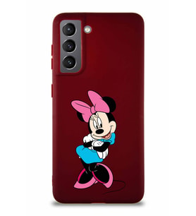 Samsung Galaxy S21 Soft Premier Kapak Minnie Mouse-D Tasarımlı Silikon Kılıf - Mürdüm (Şeffaf)