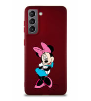Samsung Galaxy S21 Soft Premier Kapak Minnie Mouse-D Tasarımlı Silikon Kılıf - Mürdüm (Şeffaf)