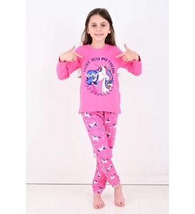 Kız Çocuk Unicornlu Love You My Frıend Yazılı Pamuklu Pembe Renk Pijama Tk. - PEMBE / 1-2 YAŞ