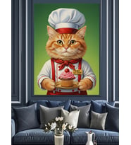 Aşçı Şapkalı Kedi Şef Dekoratif Kanvas - Mdf Ahşap Tablo
