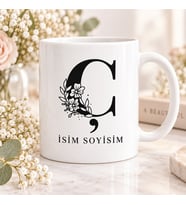 Kişiye Özel Baş Harf ve İsim Yazılı Çiçek Motifli Ç Harfli Seramik Kupa Bardak