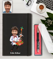 Kişiye Özel Aşçı Karikatürlü Defter ve Kalem
