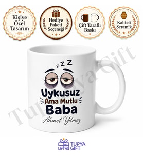 Uykusuz Baba Yazılı Esprili Kupa Bardak Babalar Günü Hediyesi