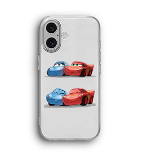 iPhone 16 Uyumlu Mcqueen ve Sally Desenli Şeffaf Telefon Kılıfı