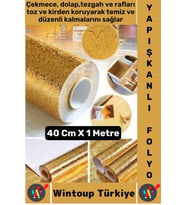 Kolay Temizlenir Yağ Kir Koruyucu Mutfak Tezgah Çekmece Dolap GOLD Yapışkanlı Folyo 40 Cm X 1 Metre