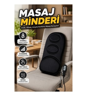 Motorlu Isıtmalı Masaj Minderi 3 Motorlu 9 Programlı Ev Ofis Araç Koltuk Pedi