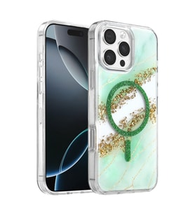 Onegif Apple iPhone 16 Pro Max Lotus Simli Magsafe Kapak - Yeşil