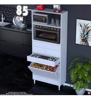 Eliusta Kumsal 85 cm Fırın Dolabı Beyaz 3 Çekmeceli Sepetli Çok Amaçlı Mutfak Kiler Dolabı 85x194x32 cm
