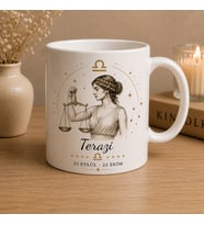 Terazi Burcu Baskılı Beyaz Kupa Bardak  Astroloji Temalı Seramik Kahve Kupası  Şık Burç Tasarım Hediye