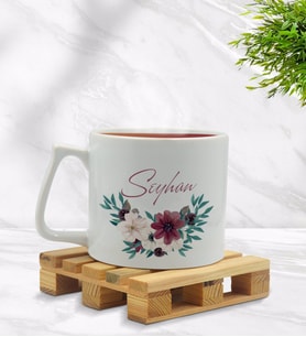 BK Gift Kişiye Özel Çiçek Tasarımlı Middle Beyaz Kupa Bardak Model 25