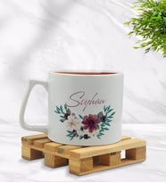 BK Gift Kişiye Özel Çiçek Tasarımlı Middle Beyaz Kupa Bardak Model 25