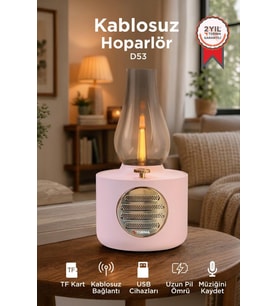 Torima Bluetooth Hoparlör Vintage Gaz Lambası Işıklı Şarjlı Speaker D53 Pembe