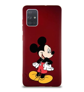 Samsung Galaxy A71 Soft Premier Kapak Mickey Mouse-D Tasarımlı Silikon Kılıf - Mürdüm (Şeffaf)