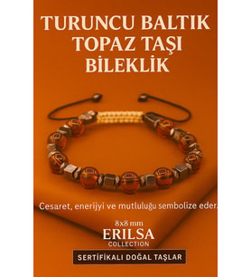 Sertifikalı Turuncu Baltık Topaz Doğal Taş Bileklik - 8x8 mm Cesaret Mutluluk ve Enerji Taşı (Çok Renkli)