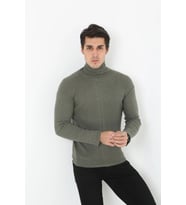 Erkek Fitilli Kaşkorse Kumaş Boğazlı Full Likralı Slimfit Body - Haki
